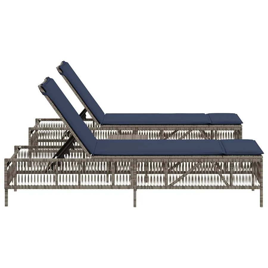 Ensemble de 2 chaises longues avec table gris résine tressée - 5