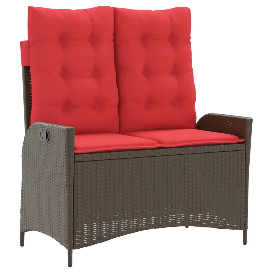 Banc inclinable de jardin avec coussins marron résine tressée - 2