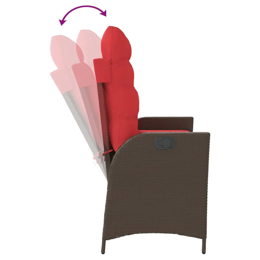 Banc inclinable de jardin avec coussins marron résine tressée - 6