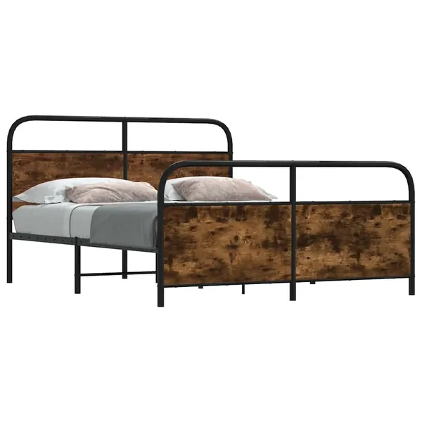 Cadre de lit en métal sans matelas chêne fumé 193x203 cm