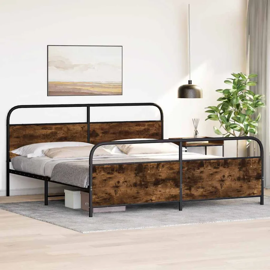 Cadre de lit en métal sans matelas chêne fumé 193x203 cm - 4