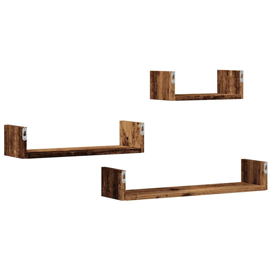 Étagères murales 3 pcs vieux bois bois d'ingénierie - 6