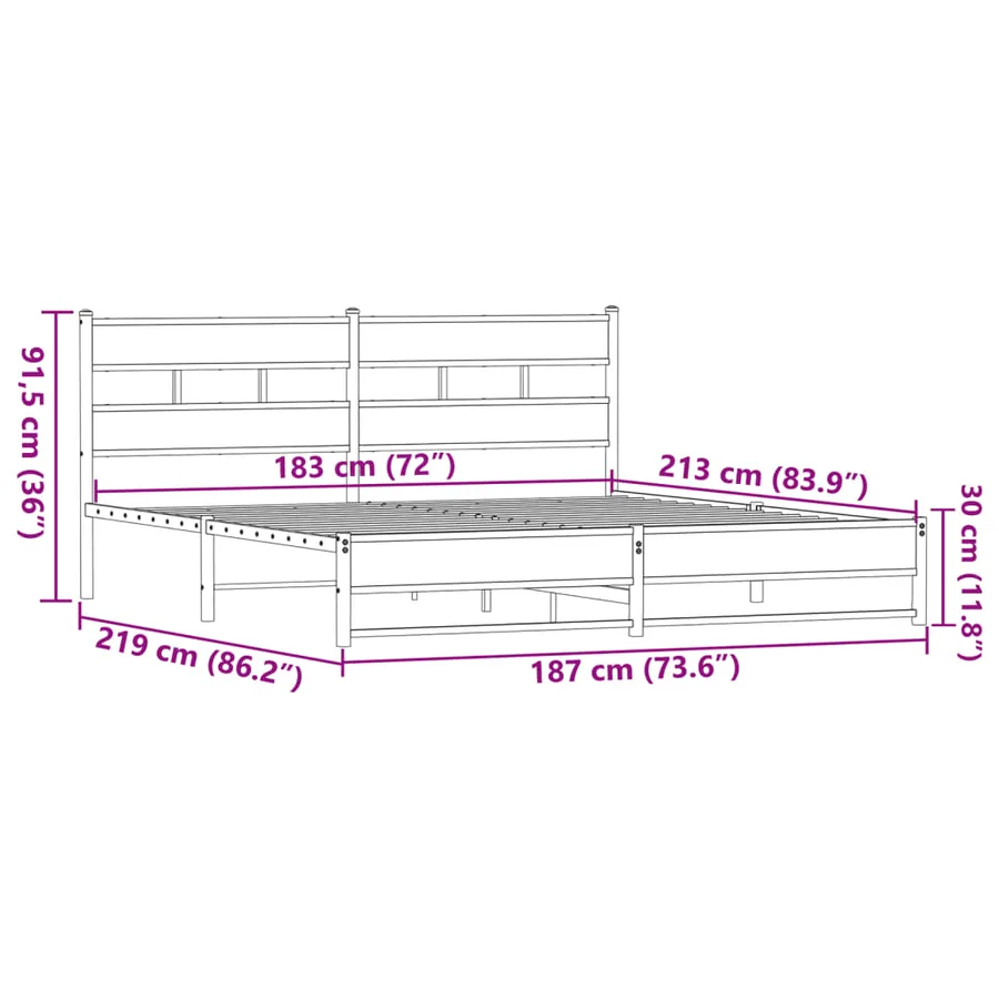 Cadre de lit en métal sans matelas chêne marron 183x213 cm - 9