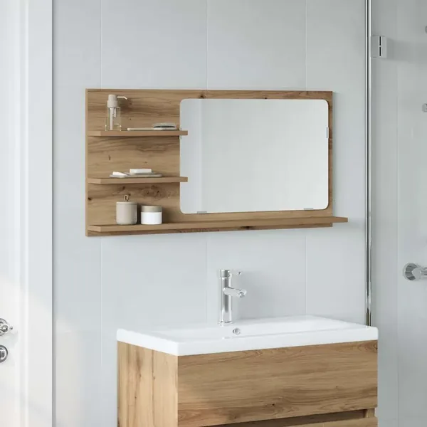Armoire à miroir de salle de bain chêne artisanal 90x11x45 cm