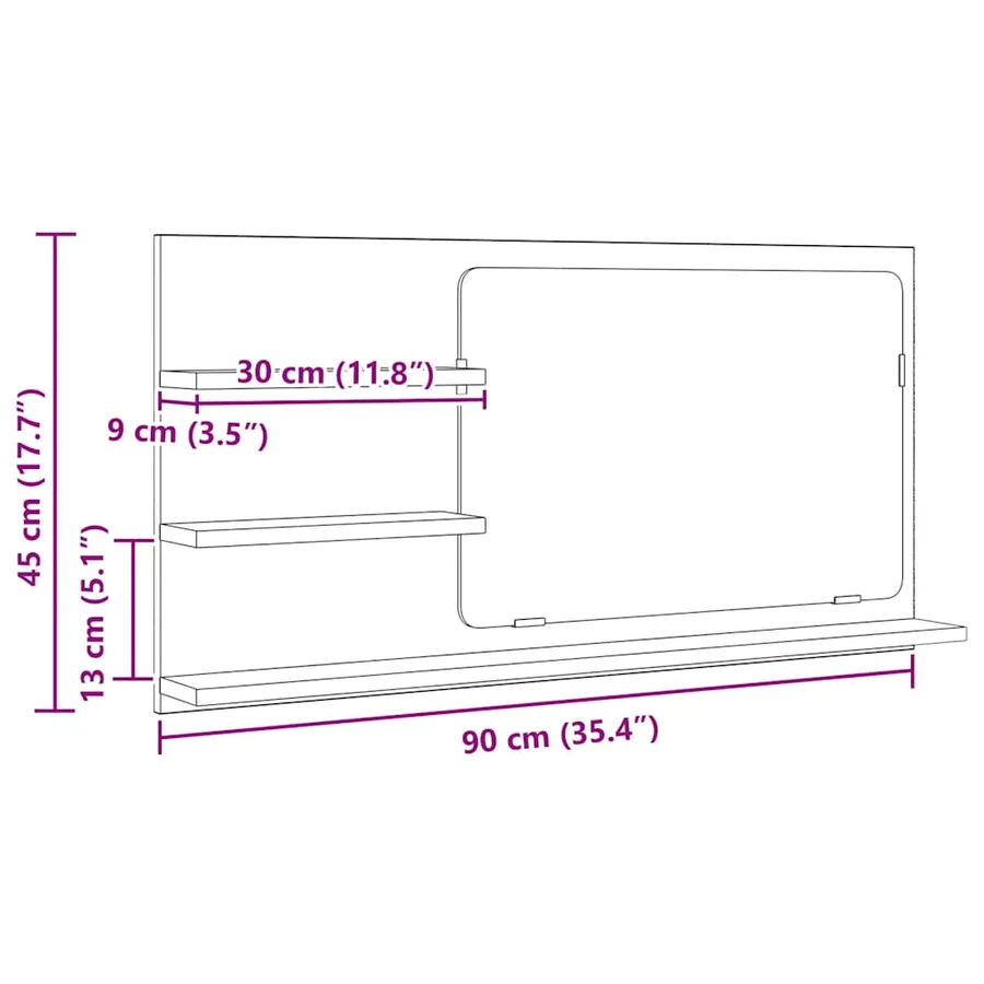 Armoire à miroir de salle de bain chêne artisanal 90x11x45 cm - 10