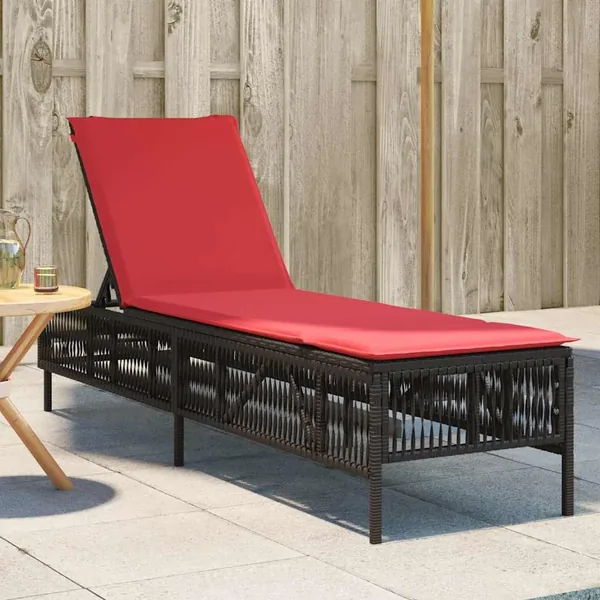 Chaise longue avec coussin marron résine tressée