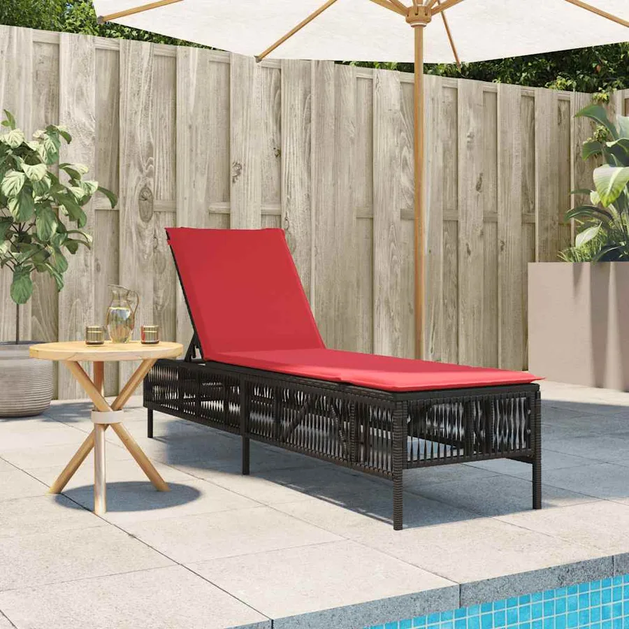 Chaise longue avec coussin marron résine tressée - 3