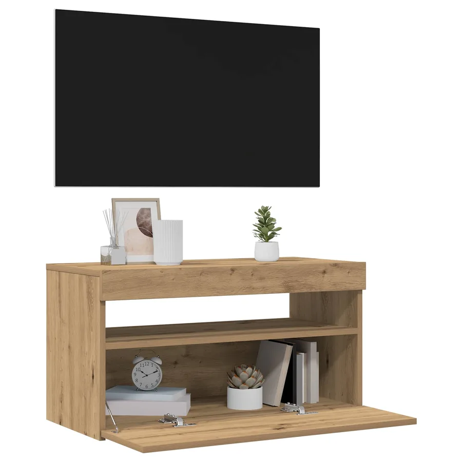 Meubles TV avec lumières LED 2 pcs chêne artisanal - 3