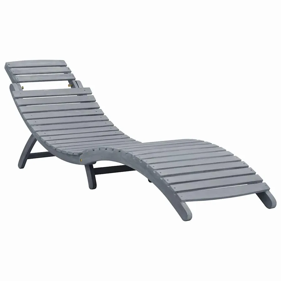 Chaise longue avec coussin Gris Bois d'acacia solide - 2