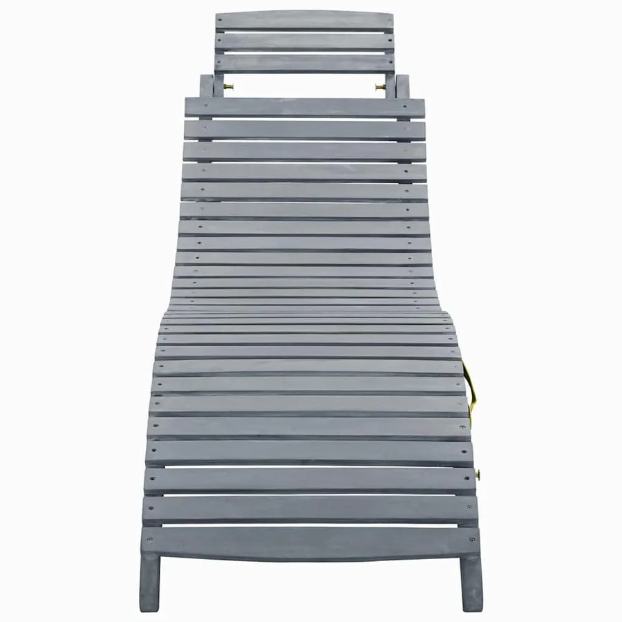 Chaise longue avec coussin Gris Bois d'acacia solide - 3