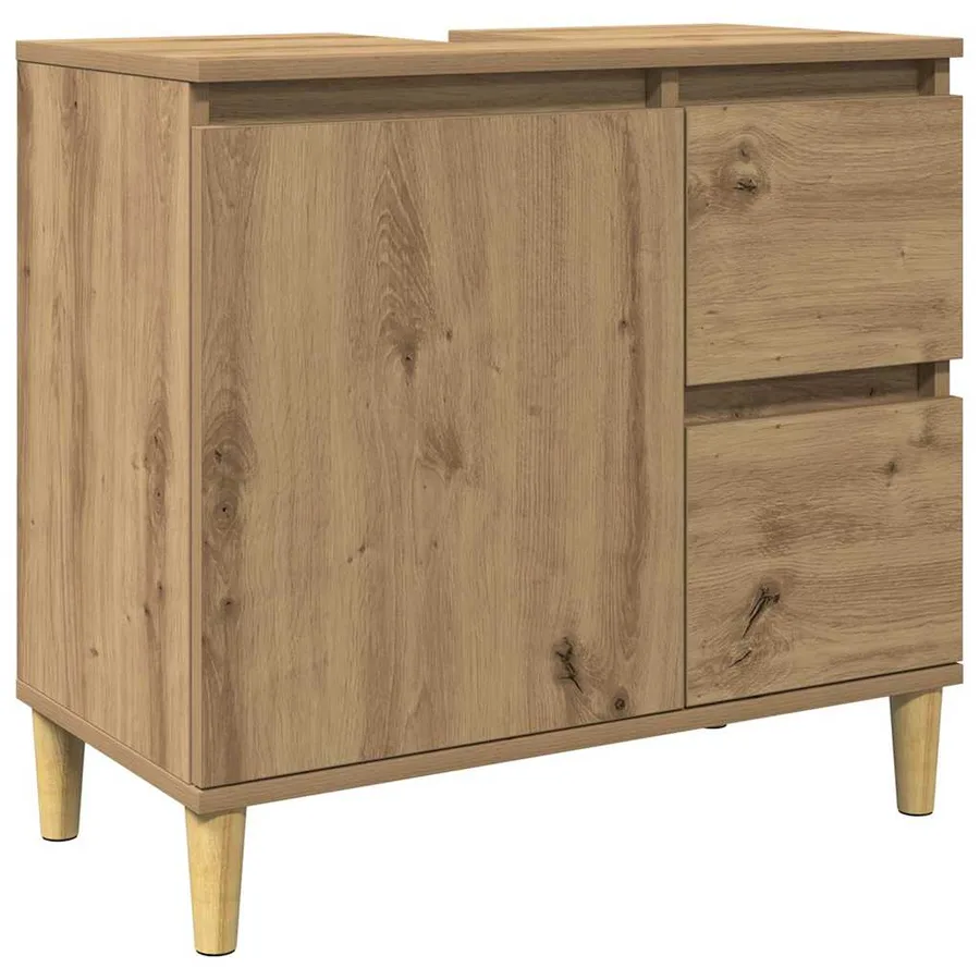 Armoire lavabo chêne artisanal 65x33x60 cm bois d'ingénierie - 2