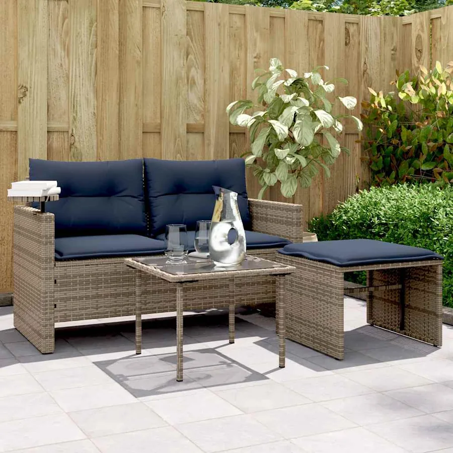 Ensemble de canapé de jardin 3 pcs avec coussins gris résine tressée