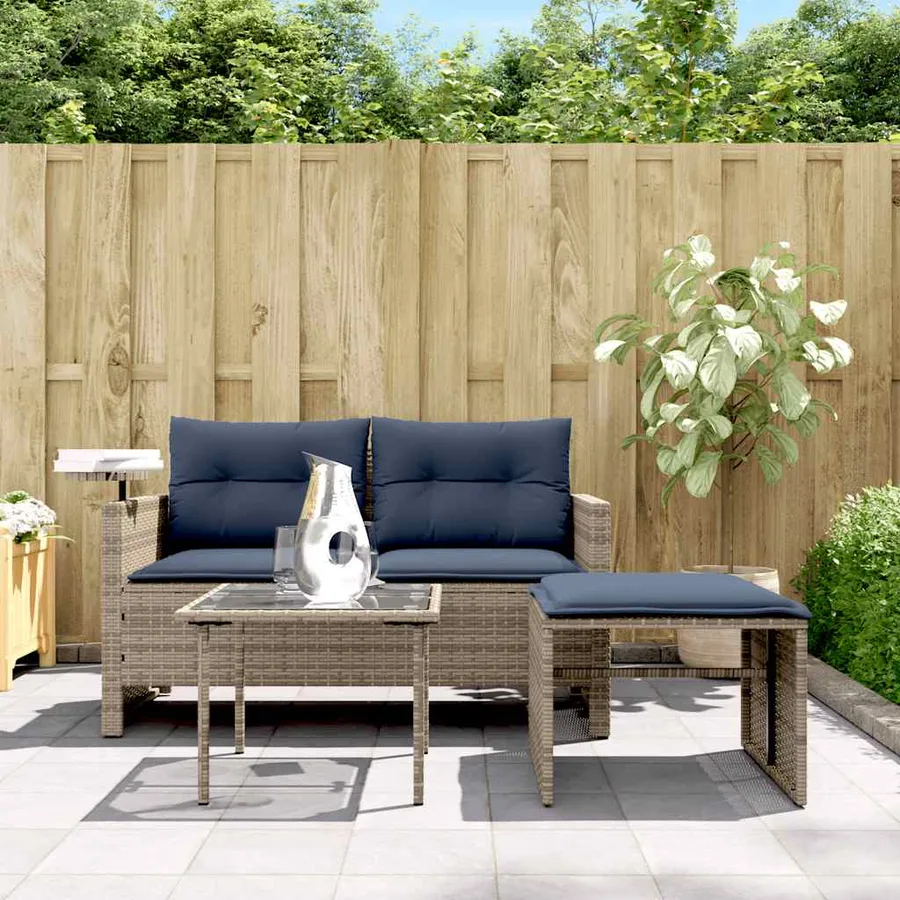 Ensemble de canapé de jardin 3 pcs avec coussins gris résine tressée - 3