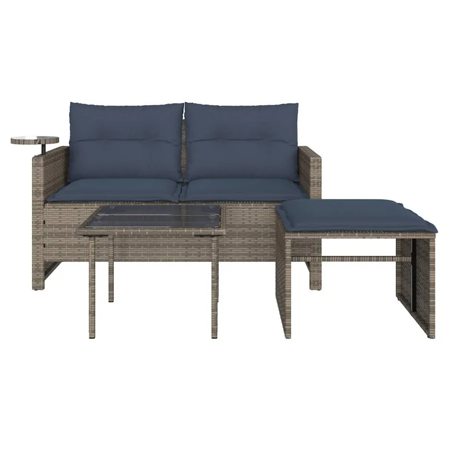 Ensemble de canapé de jardin 3 pcs avec coussins gris résine tressée - 5