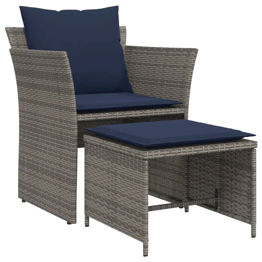 Chaise de jardin avec tabouret gris résine tressée - 2
