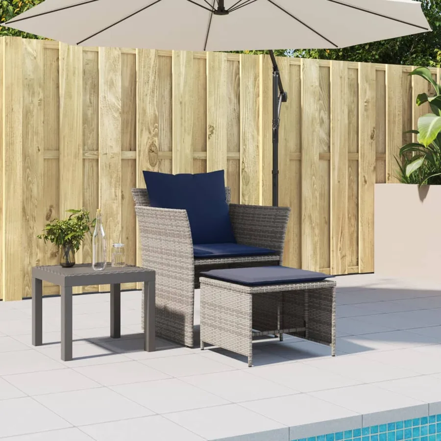 Chaise de jardin avec tabouret gris résine tressée - 3