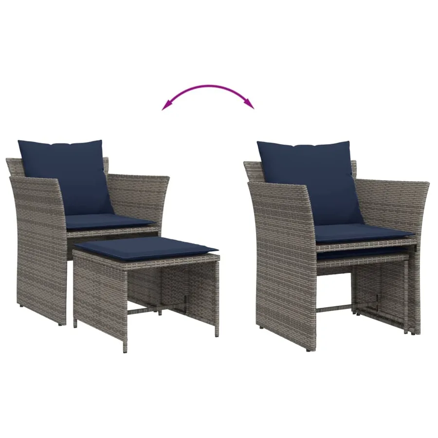 Chaise de jardin avec tabouret gris résine tressée - 8