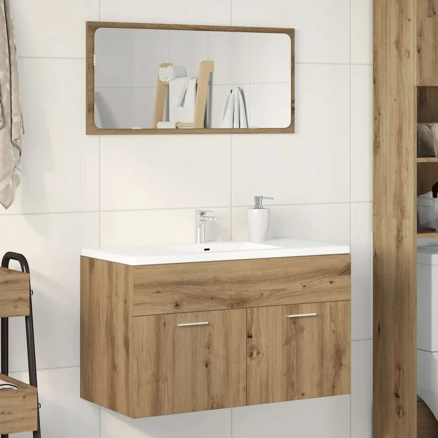 Armoire lavabo de salle de bain chêne artisanal bois ingénierie