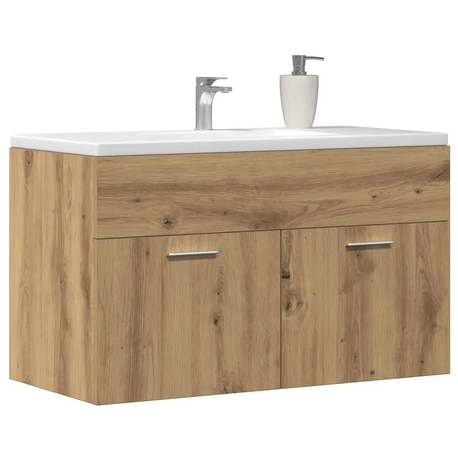 Armoire lavabo de salle de bain chêne artisanal bois ingénierie - 3