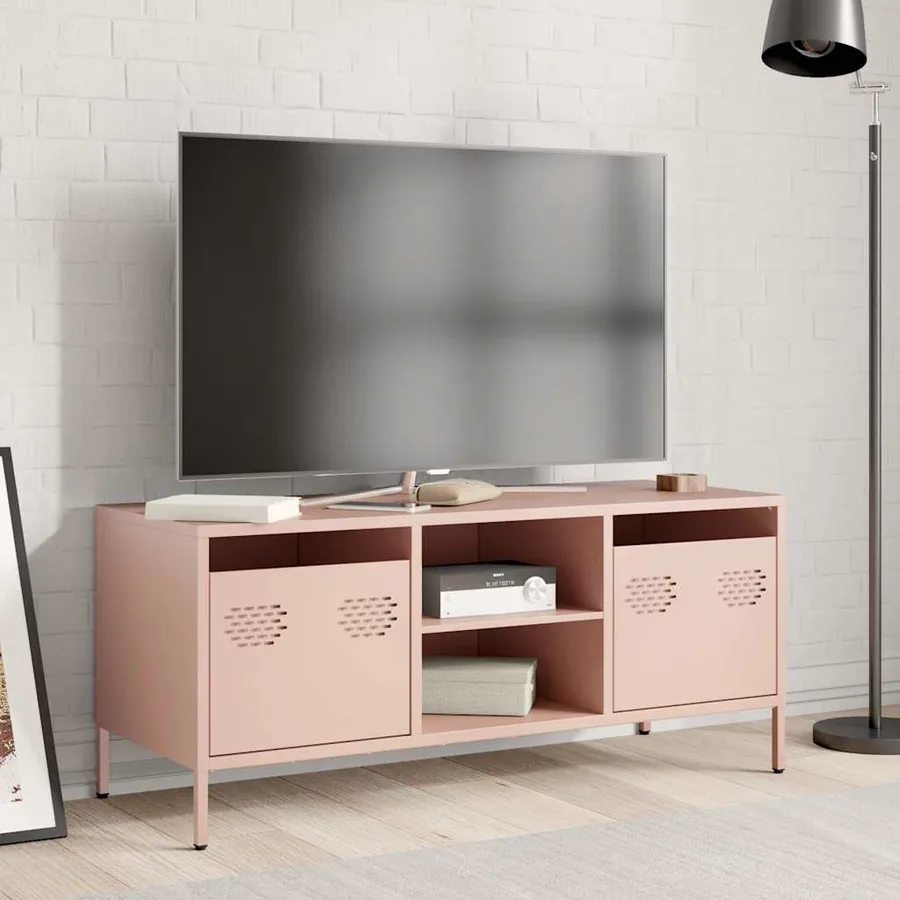 Meuble TV rose 101,5x39x43,5 cm acier laminé à froid - 3