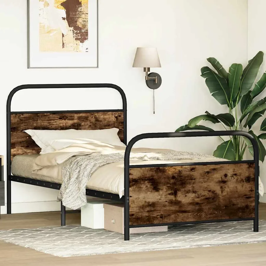 Cadre de lit sans matelas 100x190 cm chêne fumé bois ingénierie - 4