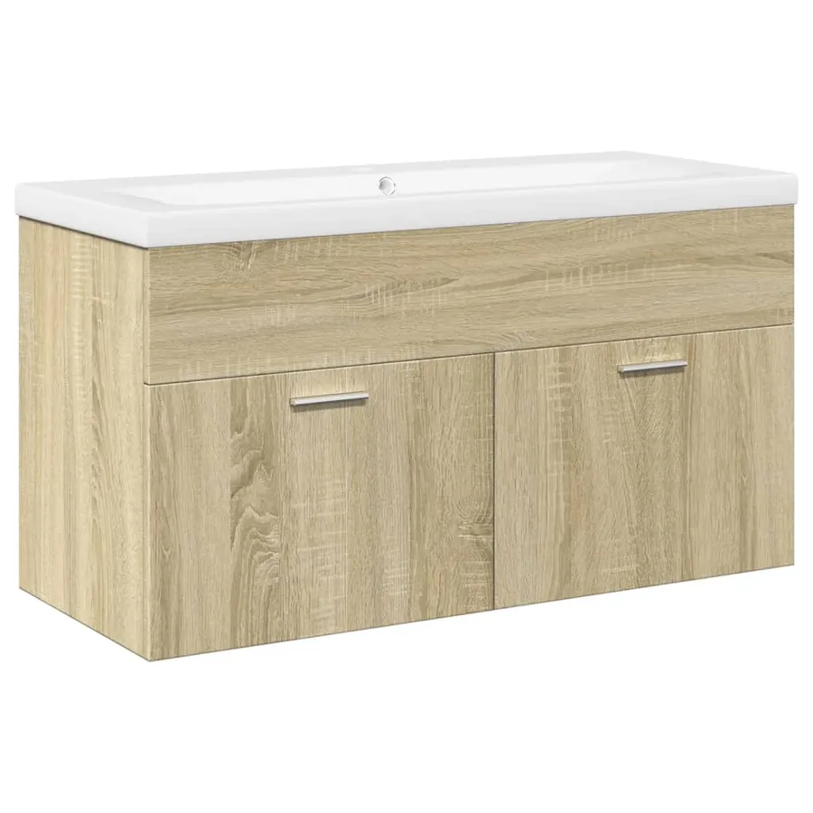Armoire lavabo de salle de bain et bassin intégré chêne sonoma - 2