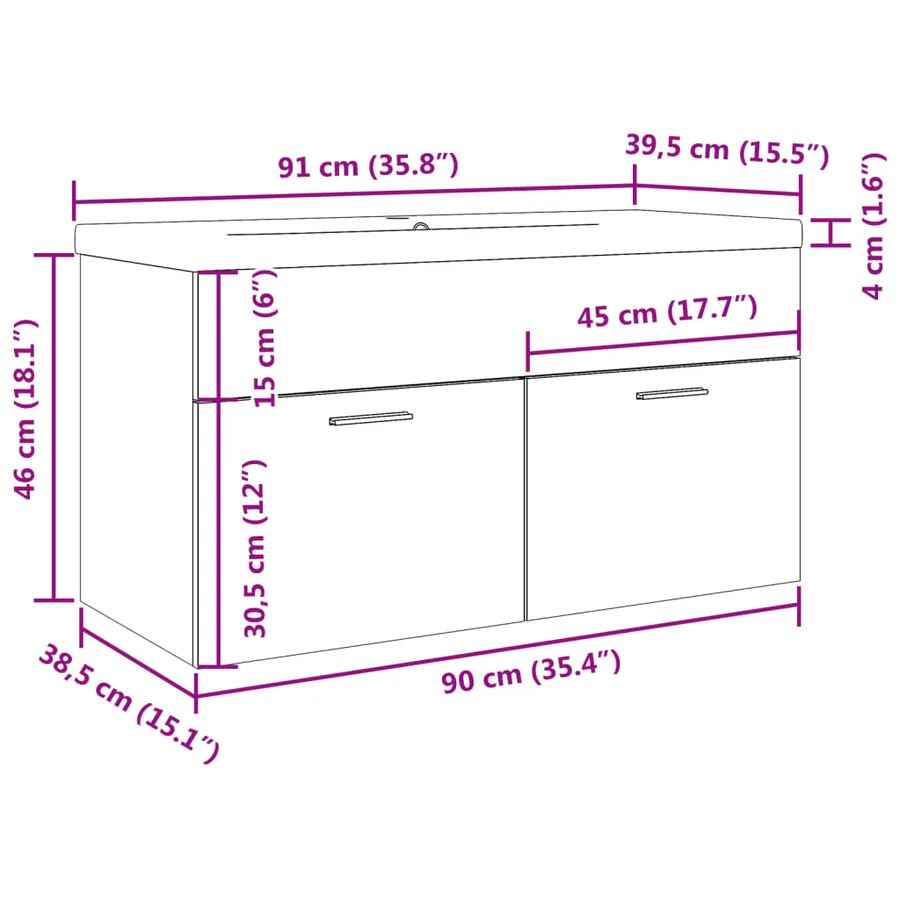 Armoire lavabo de salle de bain avec bassin intégré vieux bois - 11