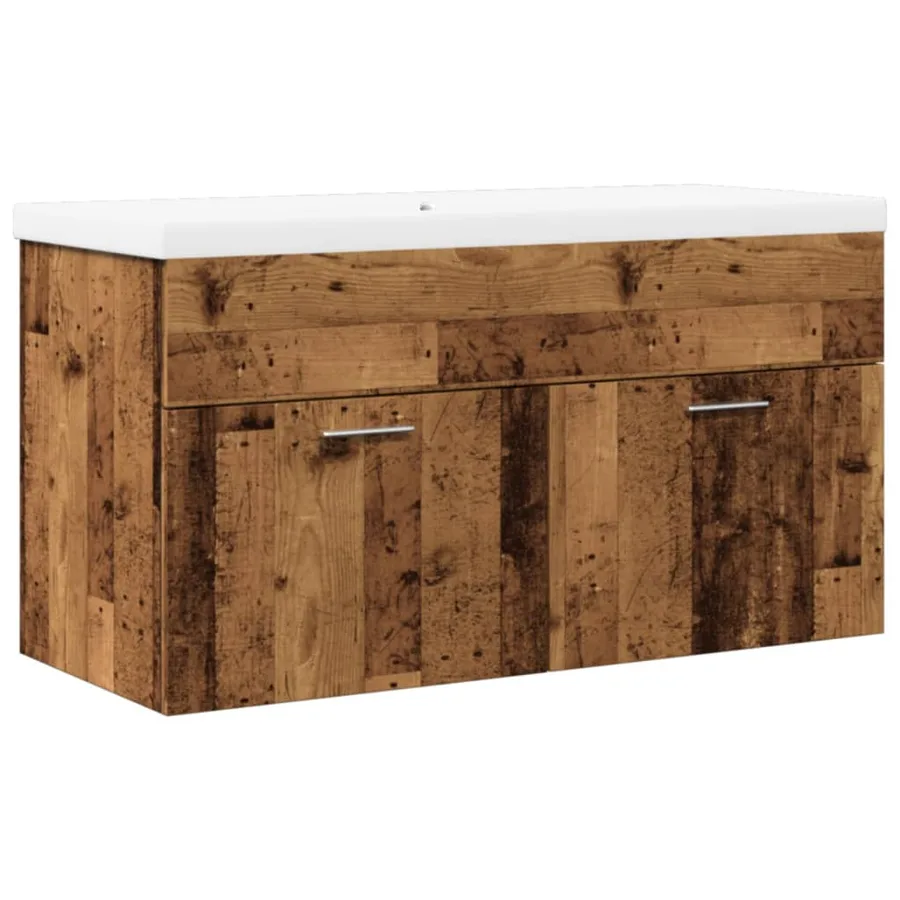 Armoire lavabo de salle de bain avec bassin intégré vieux bois - 2