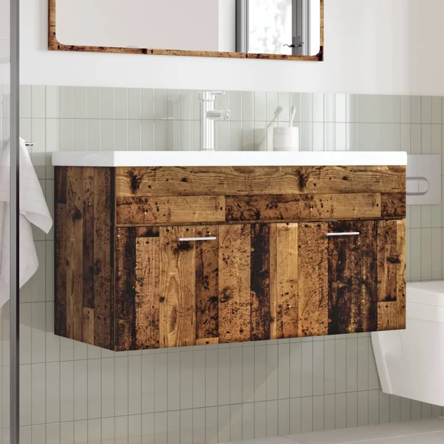 Armoire lavabo de salle de bain avec bassin intégré vieux bois - 3