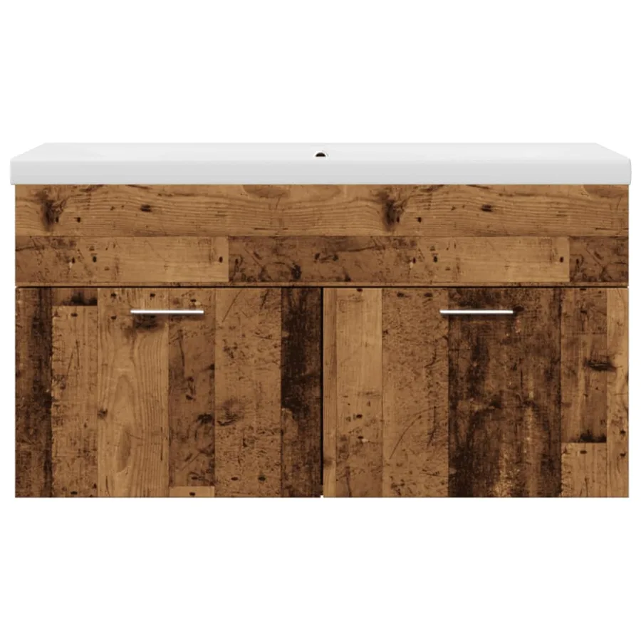 Armoire lavabo de salle de bain avec bassin intégré vieux bois - 4