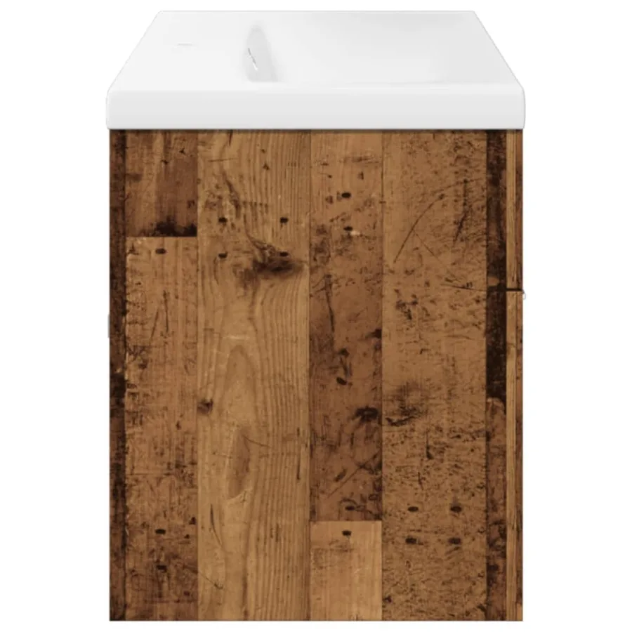 Armoire lavabo de salle de bain avec bassin intégré vieux bois - 7