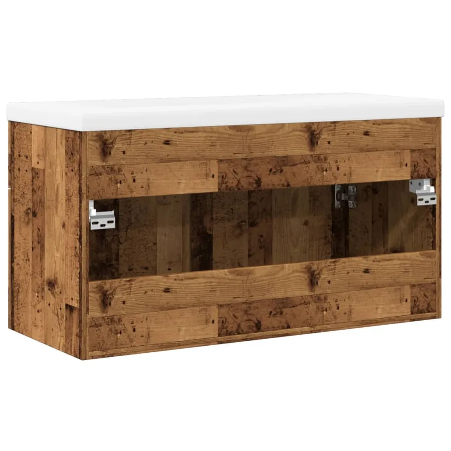 Armoire lavabo de salle de bain avec bassin intégré vieux bois - 8