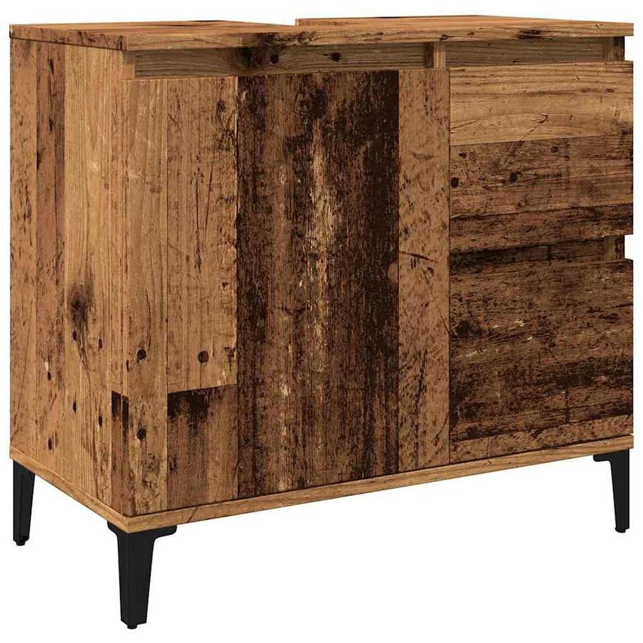 Armoire lavabo vieux bois 65x33x60 cm bois d'ingénierie - 2
