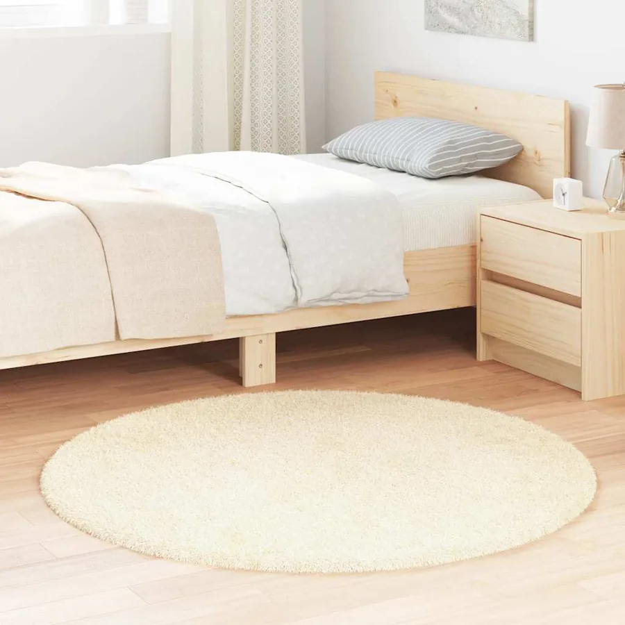 Tapis shaggy à poils longs NAVARRA crème 120x120 cm polyester