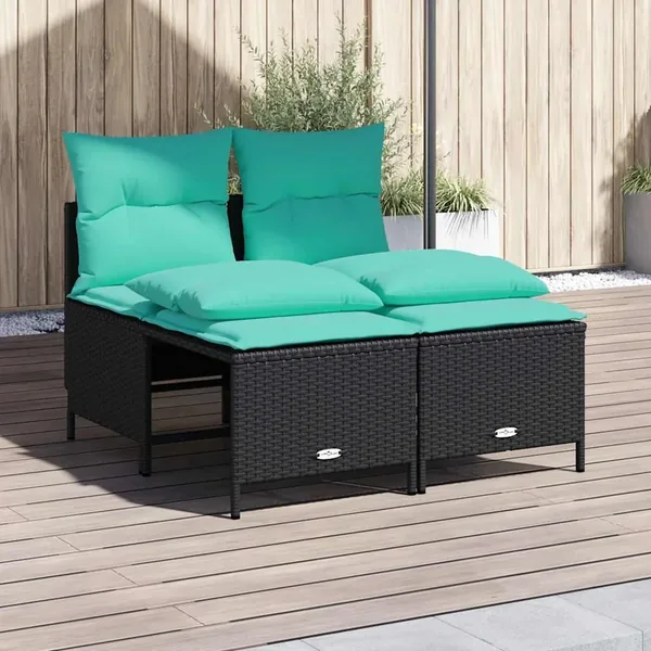 Ensemble de canapé de jardin 4 pcs avec coussins noir résine tressée