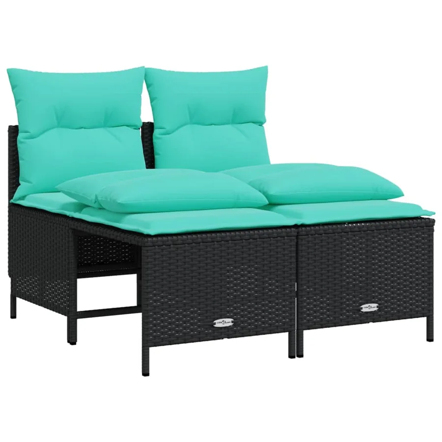 Ensemble de canapé de jardin 4 pcs avec coussins noir résine tressée - 2