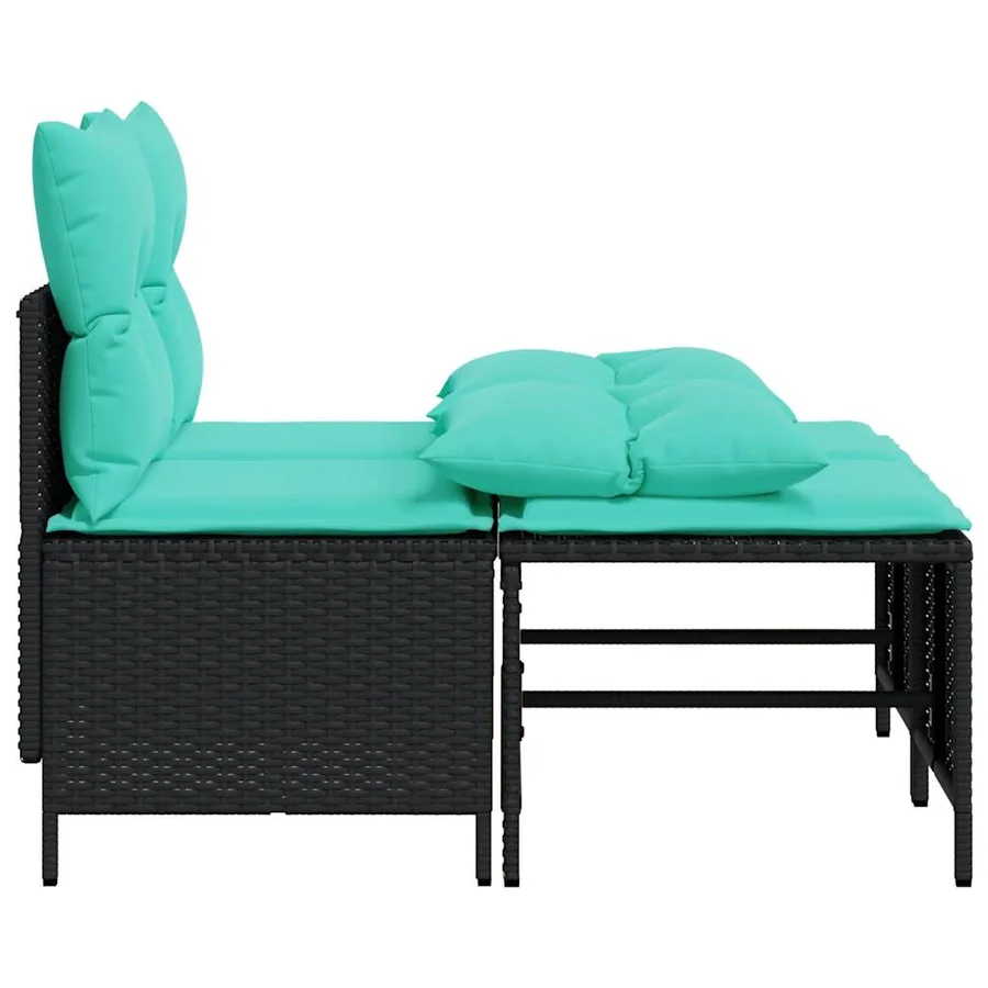 Ensemble de canapé de jardin 4 pcs avec coussins noir résine tressée - 4