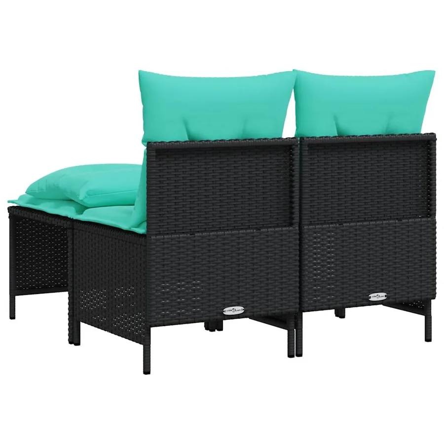 Ensemble de canapé de jardin 4 pcs avec coussins noir résine tressée - 5