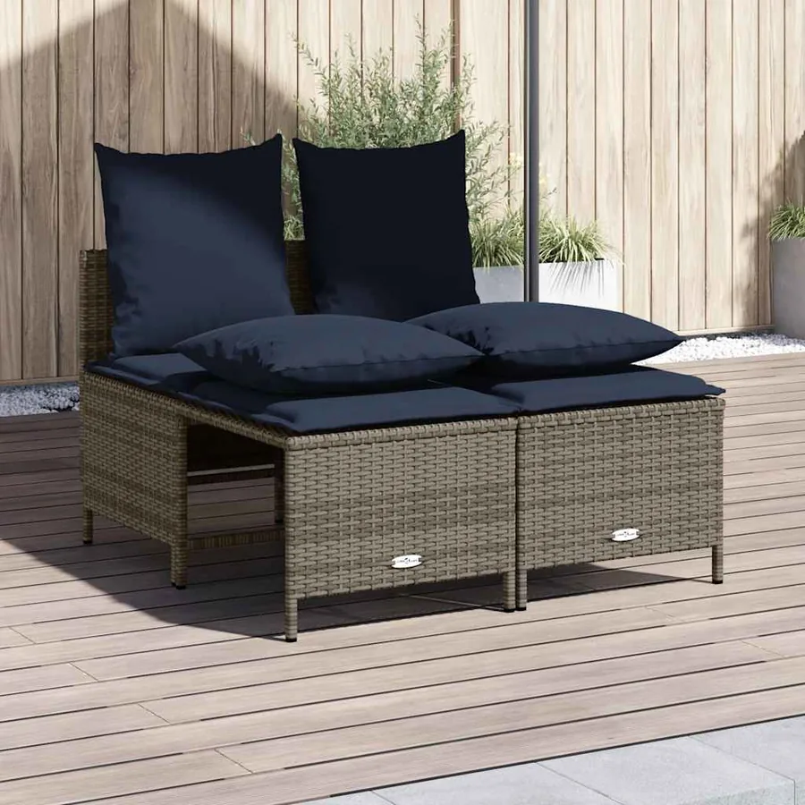 Ensemble de canapé de jardin 4 pcs avec coussins gris résine tressée