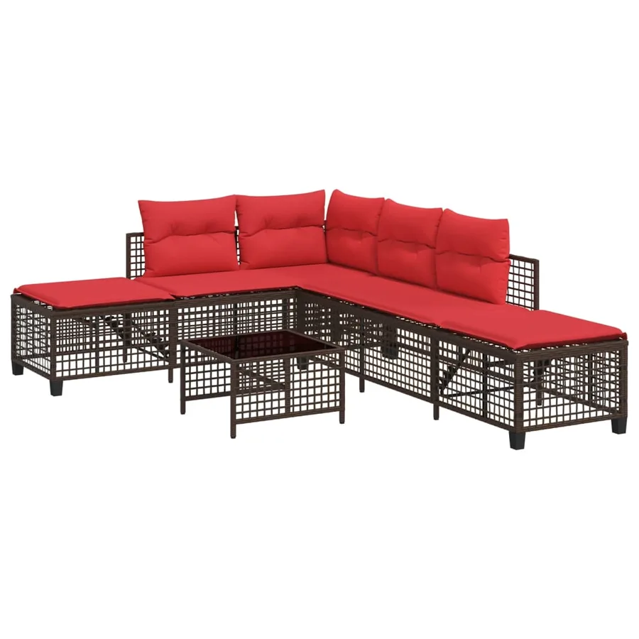 Ensemble de canapé d'angle de jardin 3 pcs avec coussins marron résine tressée - 2