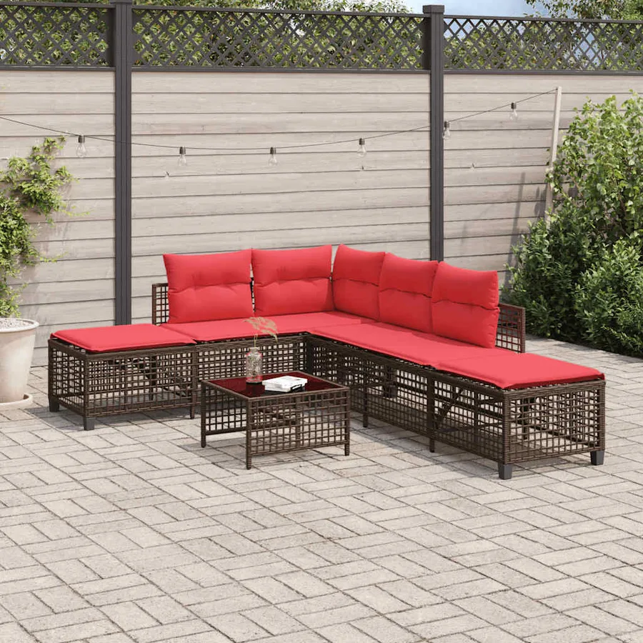 Ensemble de canapé d'angle de jardin 3 pcs avec coussins marron résine tressée - 3