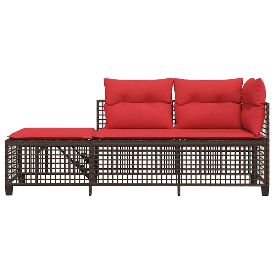 Ensemble de canapé d'angle de jardin 3 pcs avec coussins marron résine tressée - 5