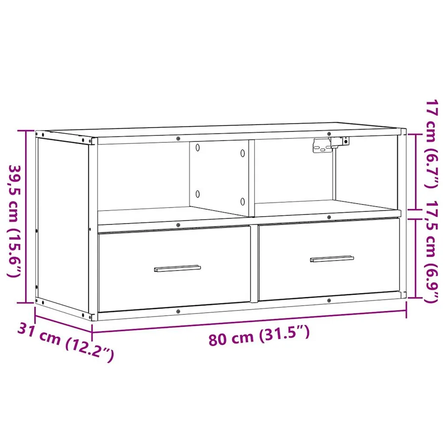 Meuble TV sonoma gris 80x31x39,5 cm bois d'ingénierie et métal - 11