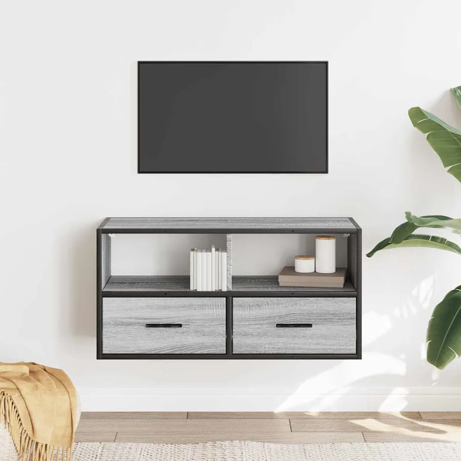 Meuble TV sonoma gris 80x31x39,5 cm bois d'ingénierie et métal - 3