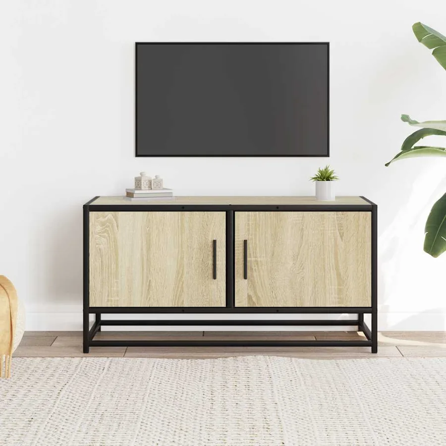 Meuble TV chêne sonoma 80x34,5x40 cm bois d'ingénierie et métal - 3