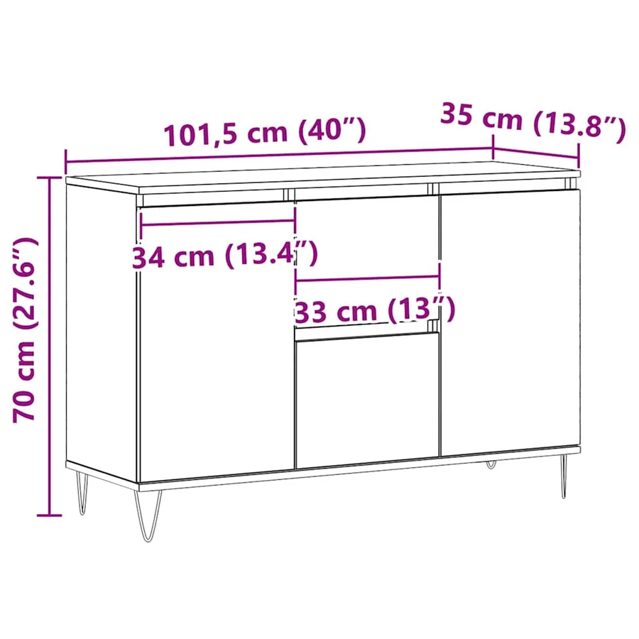 Buffet chêne artisanal 101,5x35x70 cm bois d'ingénierie - 10