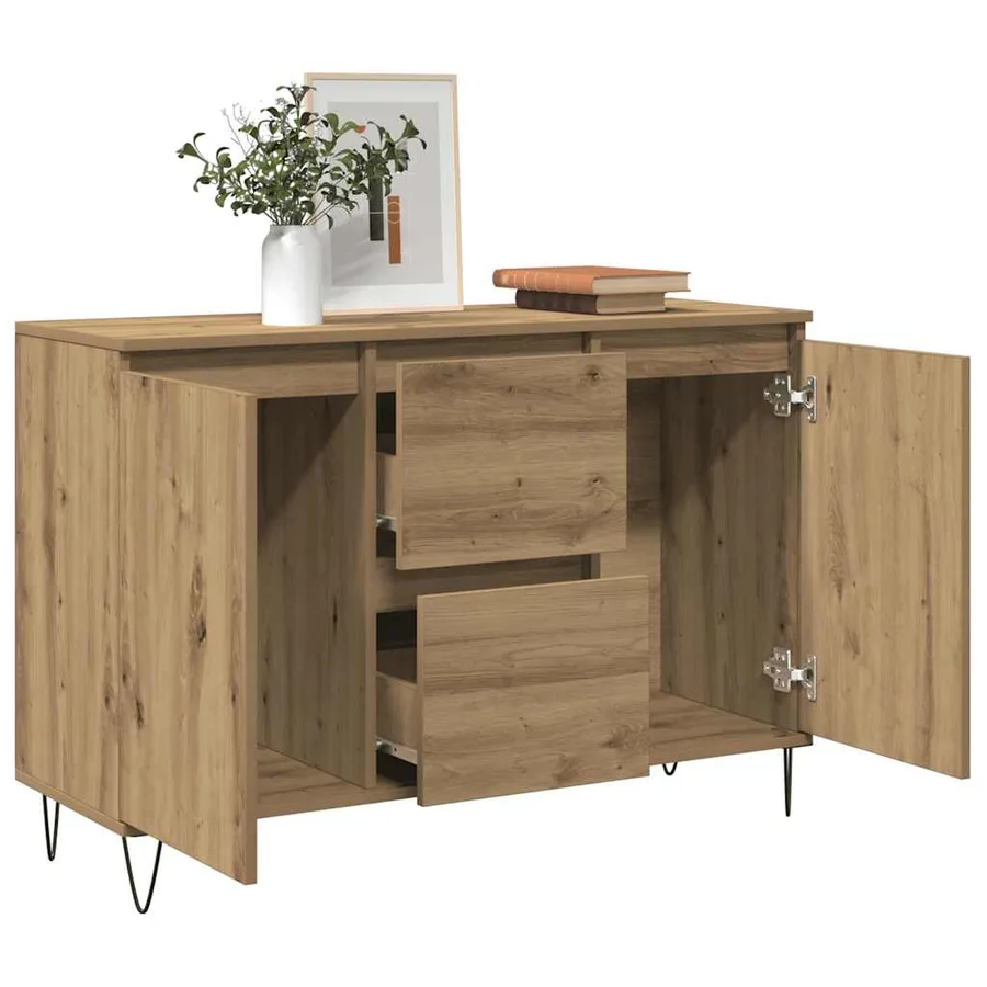 Buffet chêne artisanal 101,5x35x70 cm bois d'ingénierie - 3