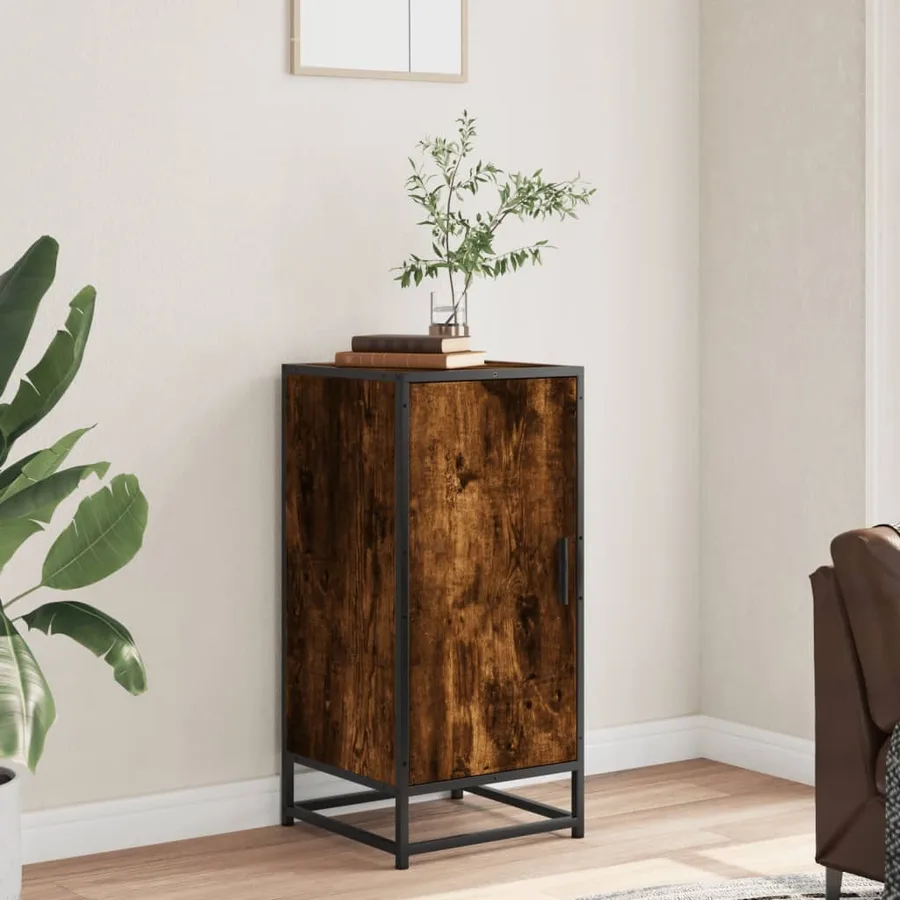 Buffet chêne fumé 35,5x35x76 cm bois d'ingénierie et métal - 3