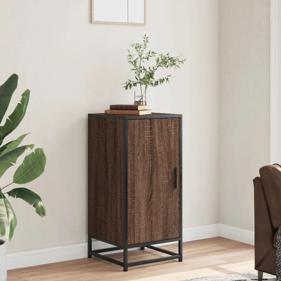 Buffet chêne marron 35,5x35x76 cm bois d'ingénierie et métal - 3