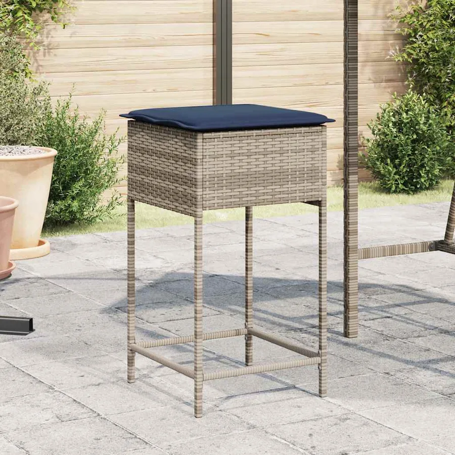 Tabourets de bar de jardin avec coussins lot de 2 gris résine tressée